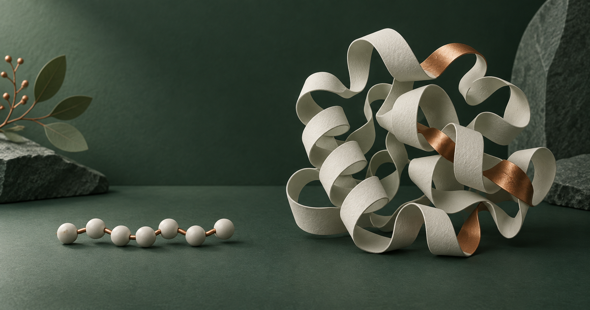 A short bead chain beside a much larger folded ribbon.